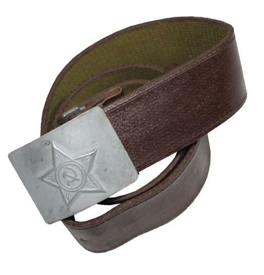 Ремень солдатский брезентовый обливной с бляхой серебристого цвета